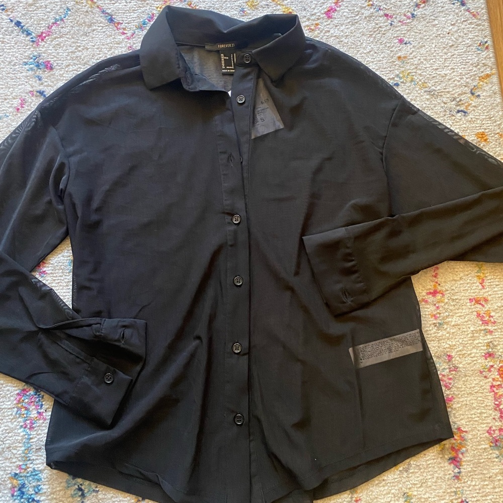 sheer black button down - Picture 2 of 5
